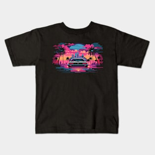 Synthwave Cityscape with Car Kids T-Shirt